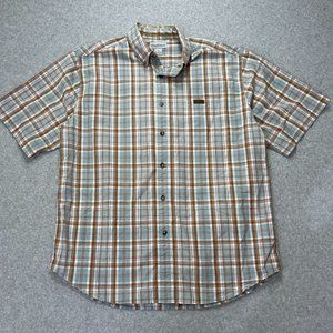 Carhartt Shirt Mens Large Blue Plaid Button Up Pocket Workwear Short Sleeve